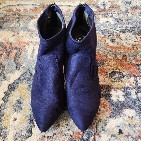 Franco Sarto Kortney Blue Suede Black Patent Pointed Toe Boots Size 9 - Picture 4 of 9